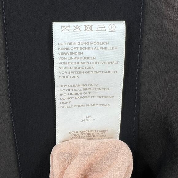 SCHUMACHER Fringe Trim Tunic Tank Top Women M Black Sheer Stripe Silk Scoop Neck - Picture 10 of 13